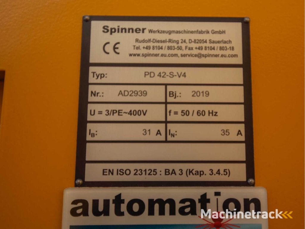 (C-1006) 2019 Spinner PD 42-S-V4 CNC lathe