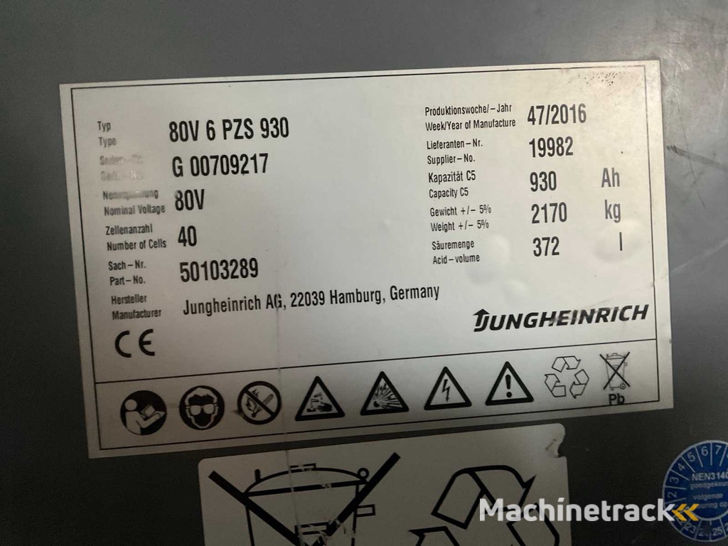 2016 Jungheinrich 80v 6 PZS 930 Akkupack