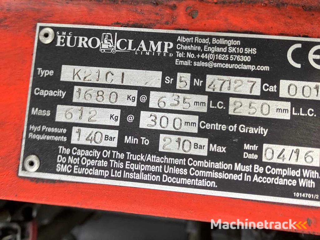 2016 Euroclamp K21C Clamp for Forklift
