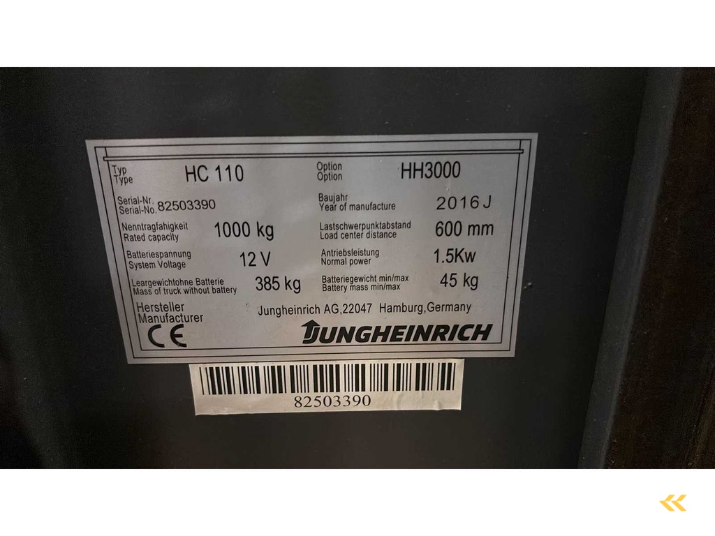 Jungheinrich - 2016 - HC 110 HH3000 - Elektrische palletwagen