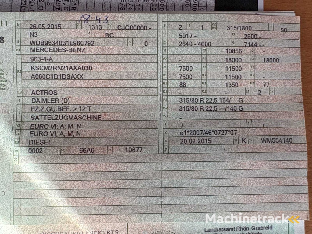 MERCEDES-BENZ Actros 1843 Sattelzugmaschine