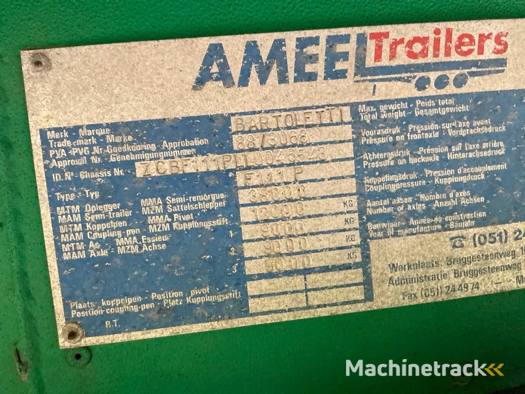 Bartoletti F111P Schuifzeil oplegger