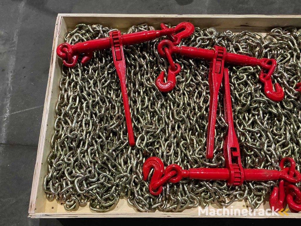 Pallet met 5x ratelspanner en 10x transportketting (2,45 ton)