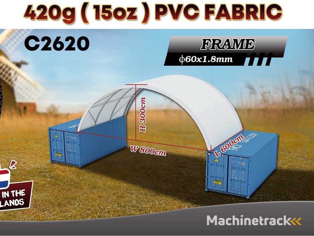 2025 Rhino-Cross-Shelter C2620 - 6x8x3 m Opslagtent / Opslagshelter tussen 2 containers