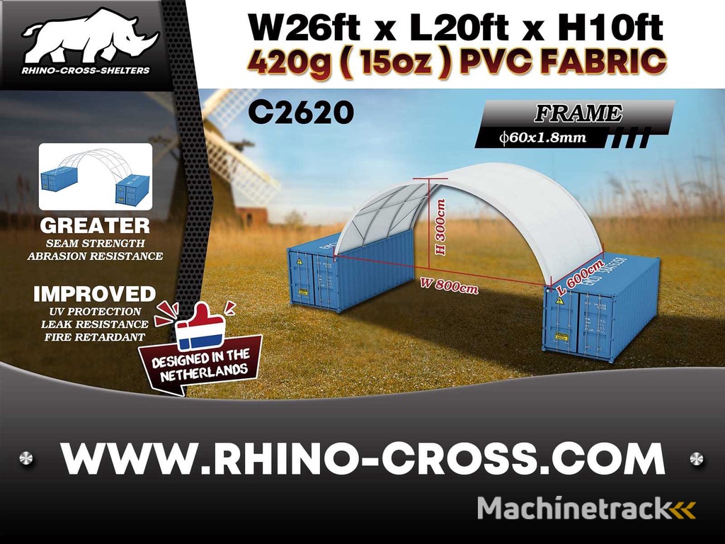 2025 Rhino-Cross-Shelter C2620 - 6x8x3 m Opslagtent / Opslagshelter tussen 2 containers