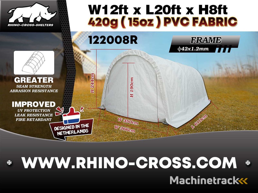 2025 Rhino-Cross-Shelter 122008R - 6,1x3,66x2,44 m Opslagtent / Opslagshelter