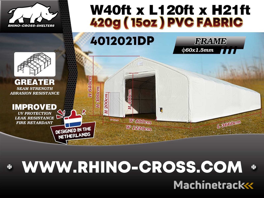 2025 Rhino-Cross-Shelter 4012021DP 36,6x12,2x6,4 m Opslagtent / Opslagshelter