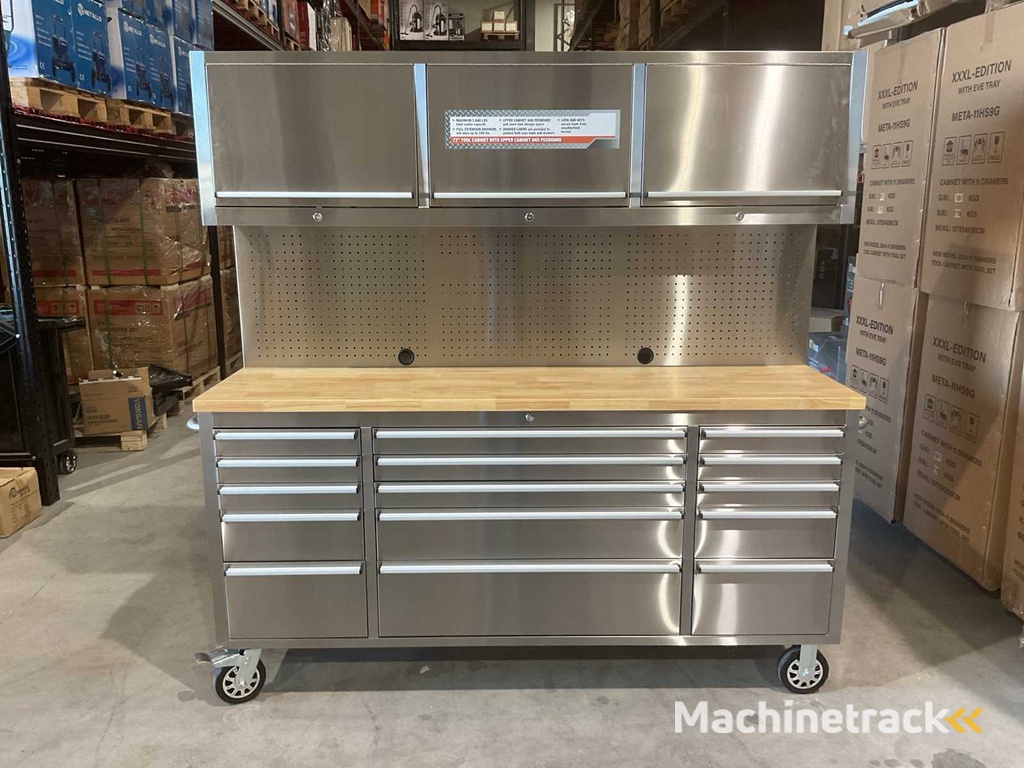 2025 Stahlworks Deluxe Edelstahl 72 Zoll hoch 15 Schubladen Werkbank