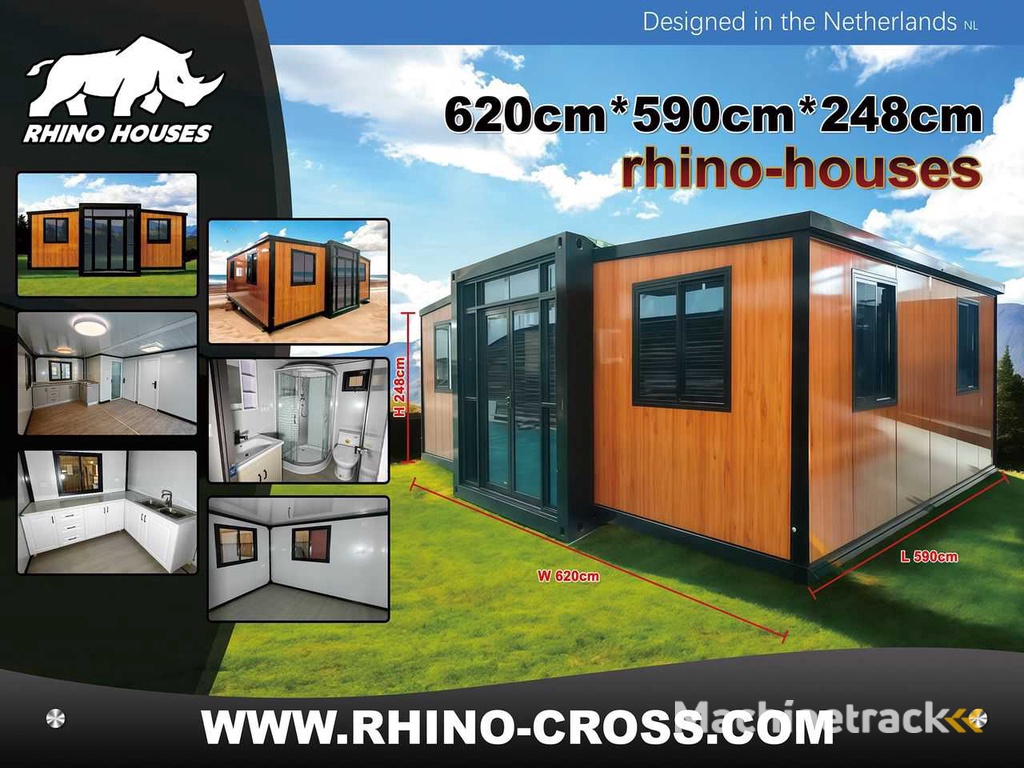 2025 Rhino-Houses 36,5 m2 Bruin 2 slaapkamers, badkamer en keuken Mobiele woonunit / Tiny house