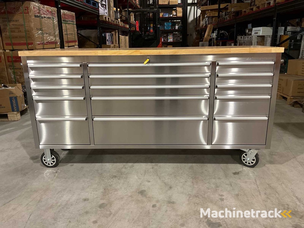 2025 Stahlworks Deluxe Edelstahl 72 Zoll 15 Schubladen Werkbank