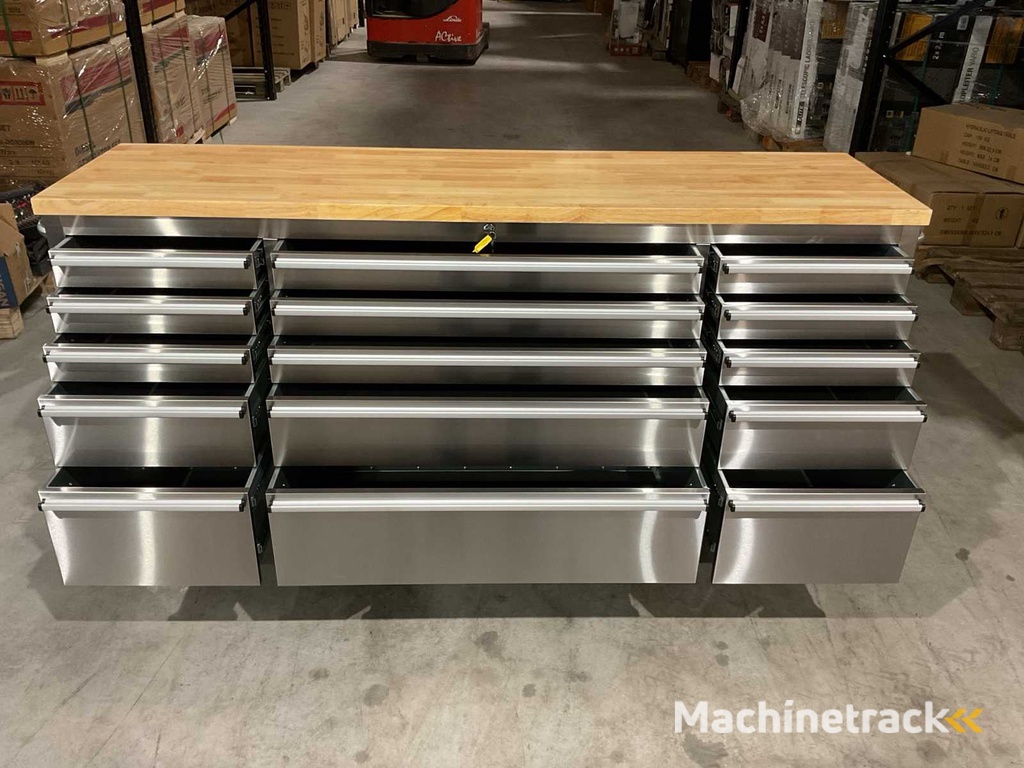 2025 Stahlworks Deluxe Edelstahl 72 Zoll 15 Schubladen Werkbank