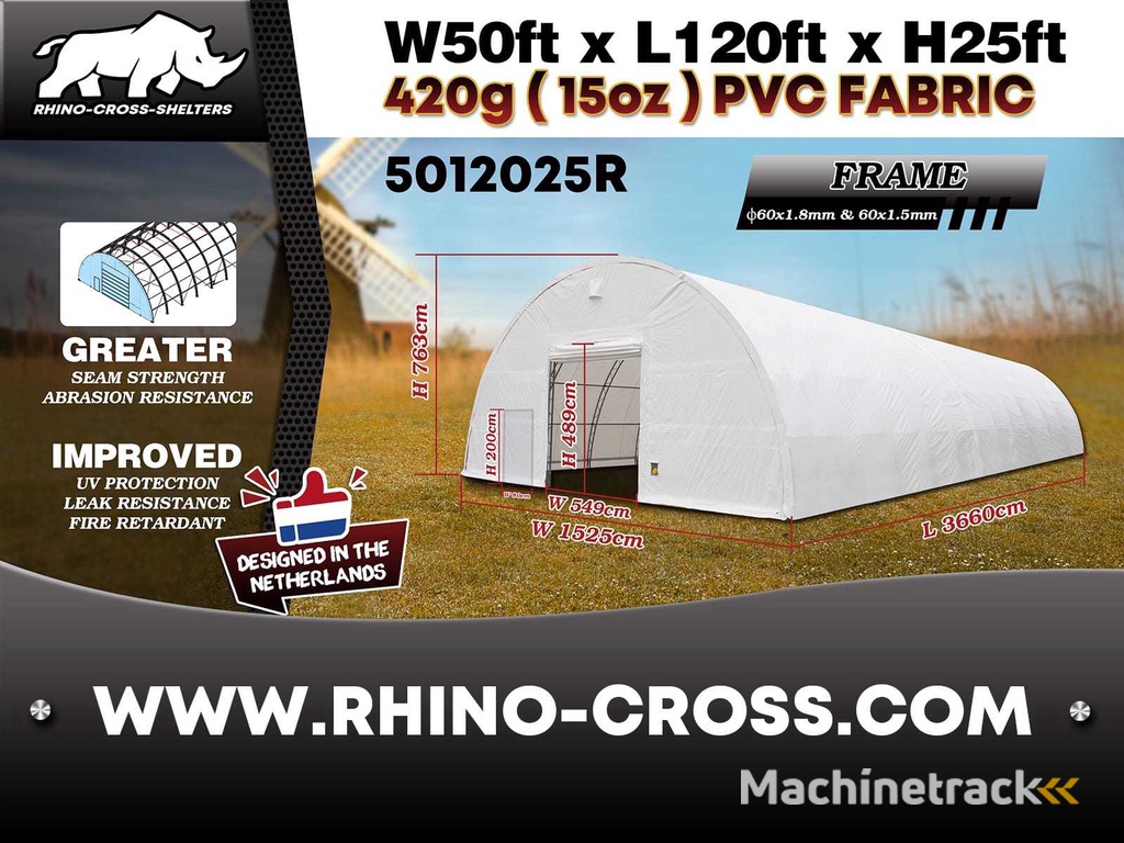 2025 Rhino-Cross-Shelter 5012025R 36,6x15,25x7,625 m Opslagtent / Opslagshelter