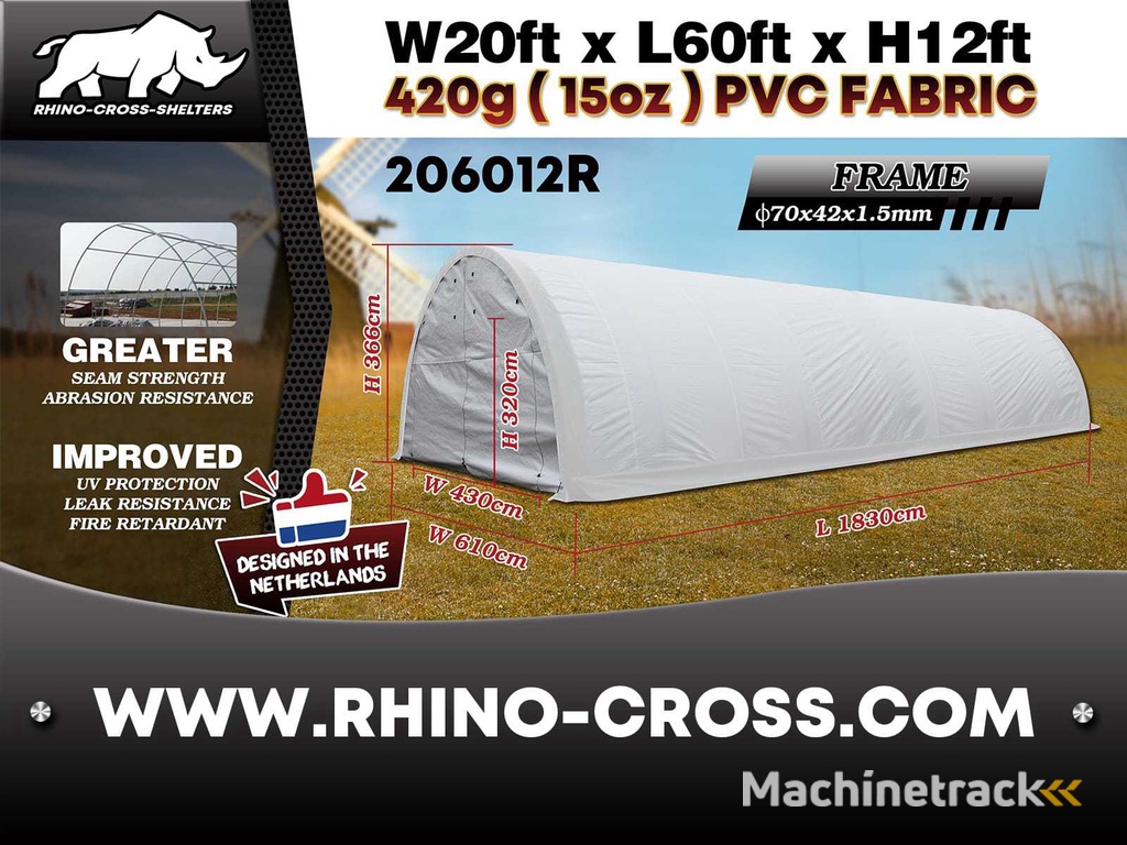 2025 Rhino-Cross-Shelter 206012R - 18,3x6,1x3,66 m Opslagtent / Opslagshelter