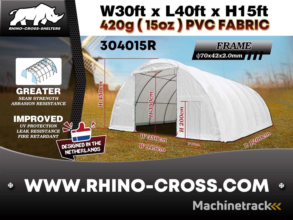 2025 Rhino-Cross-Shelter 304015R - 12x9,15x4,5 m Opslagtent / Opslagshelter