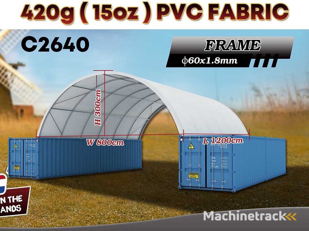 2025 Rhino-Cross-Shelter C2640 - 12x8x3 m Opslagtent / Opslagshelter tussen 2 containers