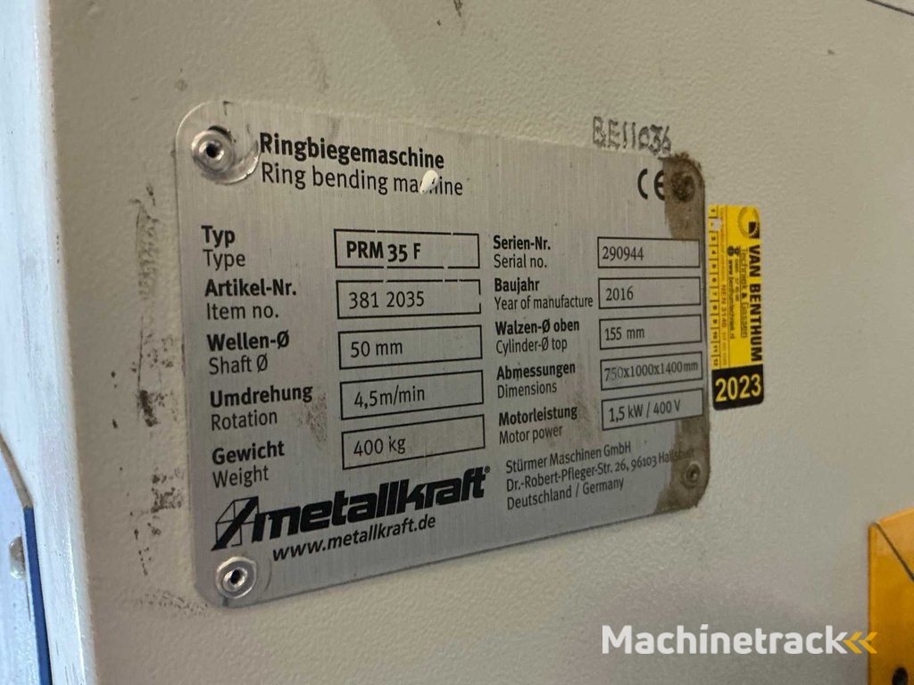 2016 Metalkraft PRM 35 F Profielwalsmachine