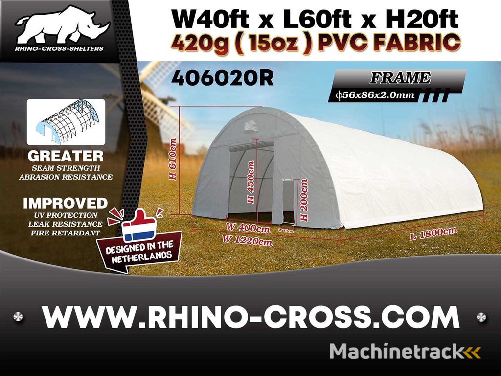 2025 Rhino-Cross-Shelter 406020R - 18x12,2x6,1 m Opslagtent / Opslagshelter