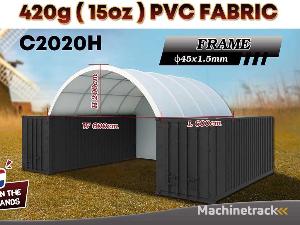 2025 Rhino-Cross-Shelter C2020H - 6x6x2 m mit Plane Lagerzelt / Lagerzelt zwischen 2 Containern