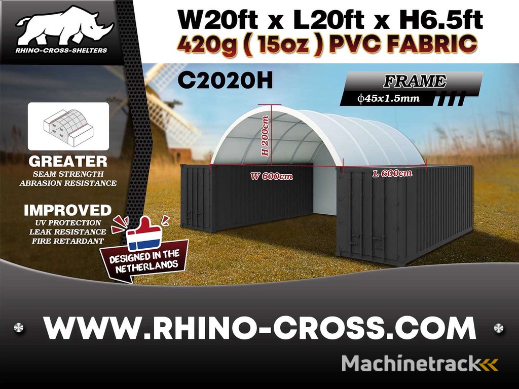 2025 Rhino-Cross-Shelter C2020H - 6x6x2 m mit Plane Lagerzelt / Lagerzelt zwischen 2 Containern