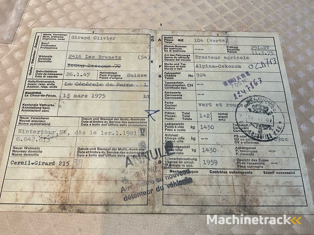 1959 Alpina-Oekonom 924 Oldtimer Traktor
