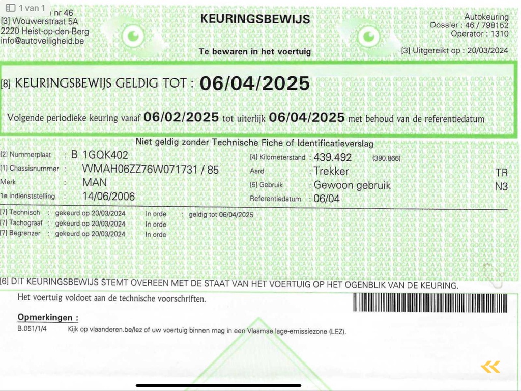 2006 MAN TGA 18.390 trekker - airco en Webasto - automaat