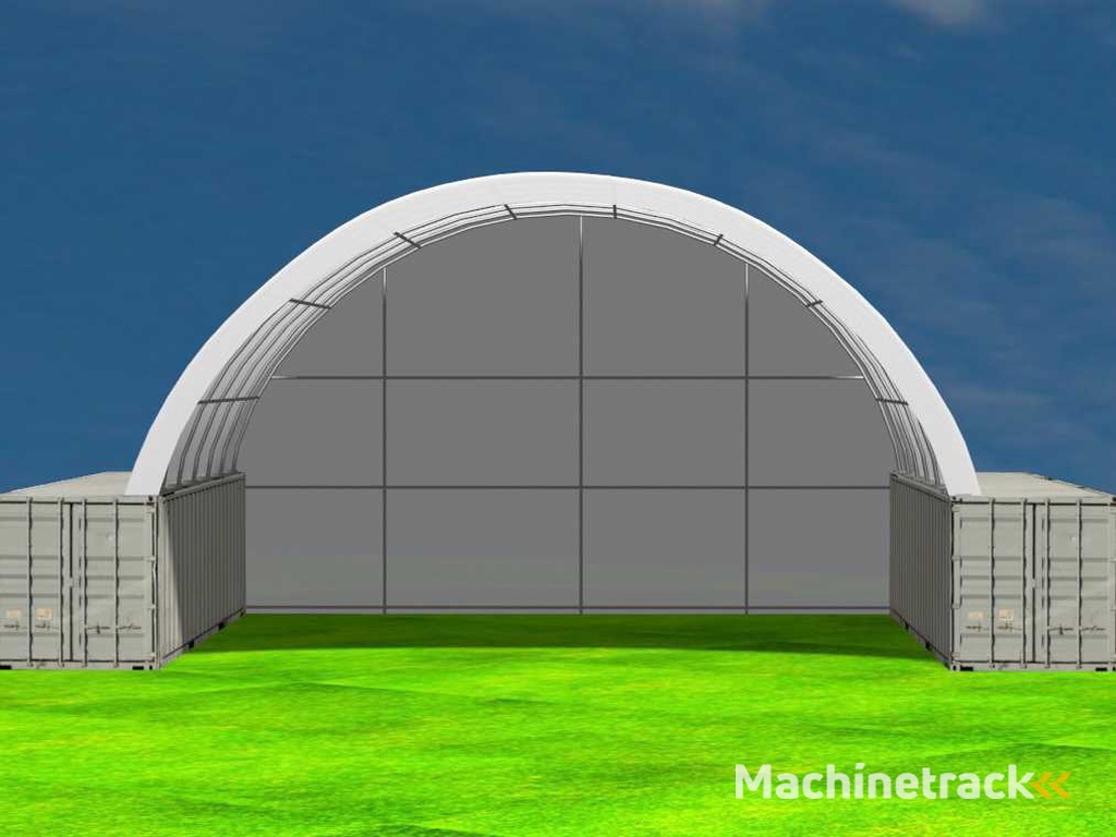 2025 Rhino-Cross-Shelter C4040E - 12x12x4,5 m met eind zeil Opslagtent / Opslagshelter tussen 2 containers