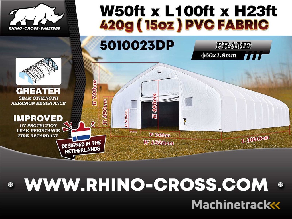 2025 Rhino-Cross-Shelter 5010023DP 30,5x15,25x7,015 m Opslagtent / Opslagshelter