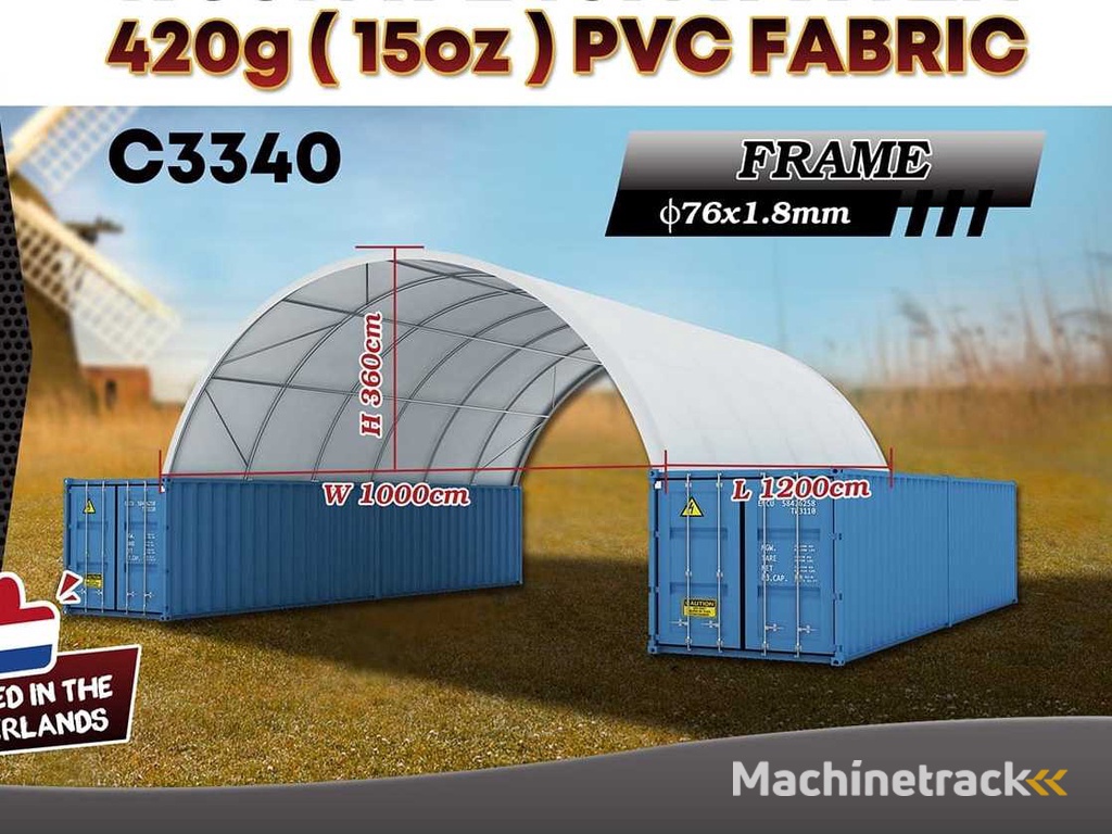2025 Rhino-Cross-Shelter C3340 - 12x10x3,6 m Opslagtent / Opslagshelter tussen 2 containers