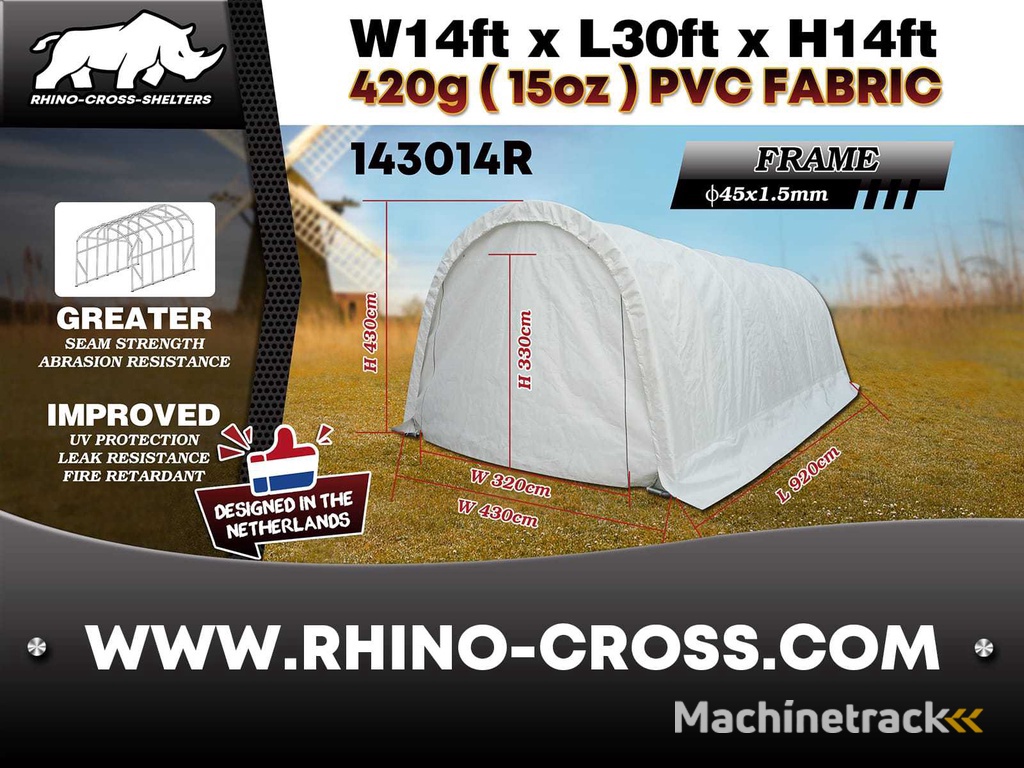 2025 Rhino-Cross-Shelter 143014R - 9,2x4,3x4,3 m Opslagtent / Opslagshelter