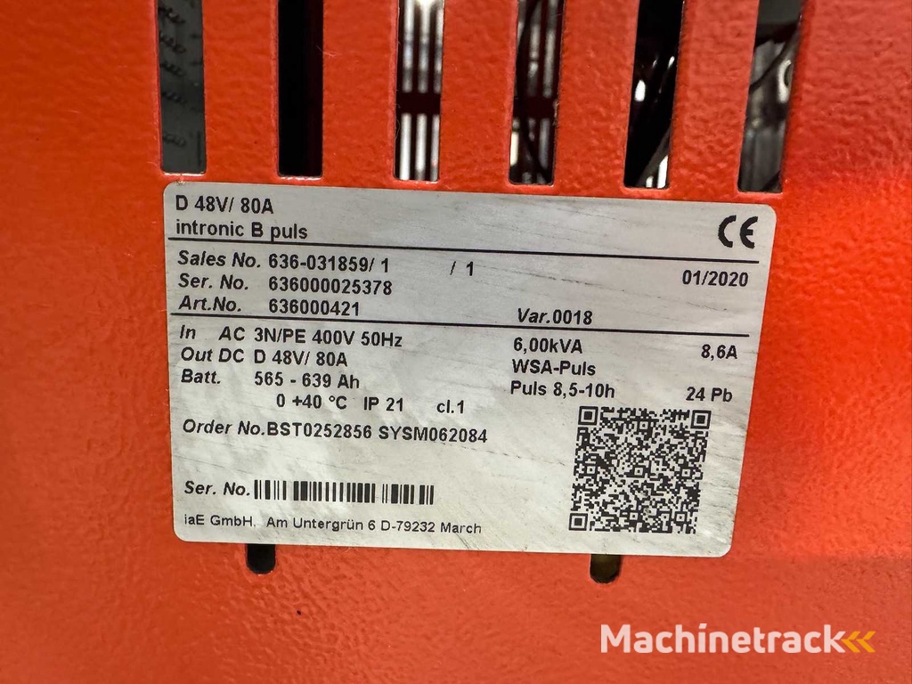 2020 Linde 48V 80A 565-639Ah Vorkheftruck Oplader Oplader Batterij Batterij Vorkheftruck