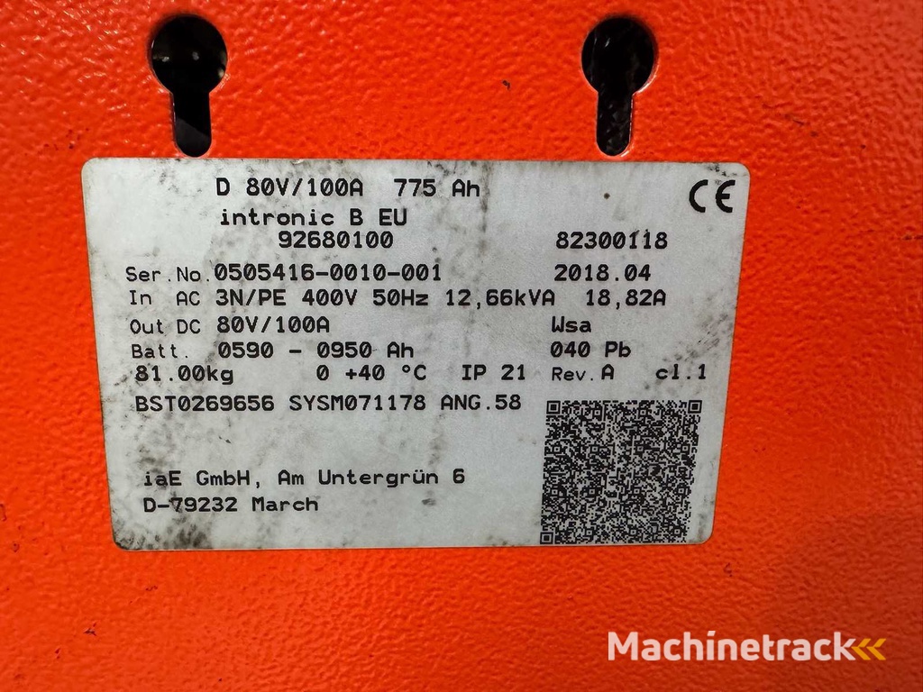 2018 Linde Intronic B pulse 80V 100A 590-950Ah heftruck oplader accu