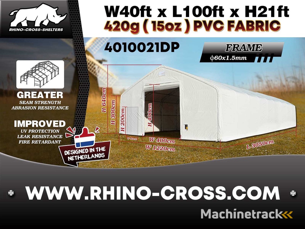 2025 Rhino-Cross-Shelter 4010021DP 30,5x12,2x6,4 m Opslagtent / Opslagshelter