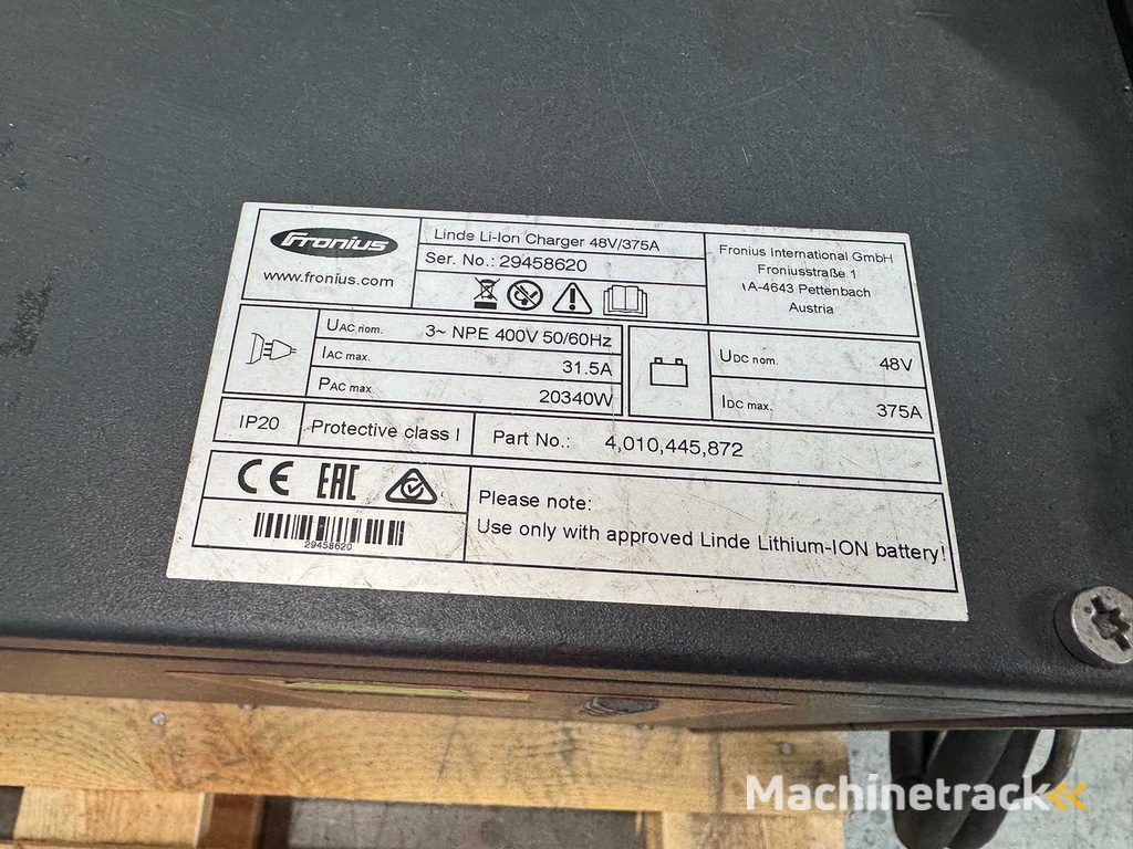 2020 Fronius Linde 48V 375A 20.340W Li-ION lithium vorkheftrucklader batterij