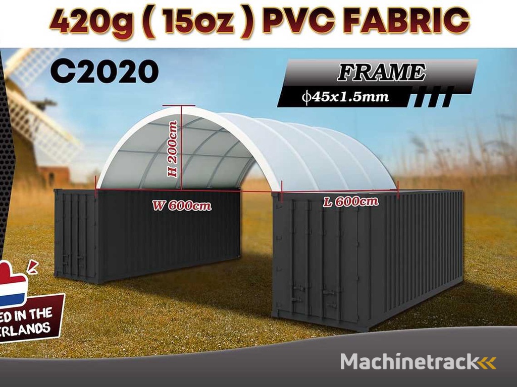 2025 Rhino-Cross-Shelter C2020 - 6x6x2 m Opslagtent / Opslagshelter tussen 2 containers