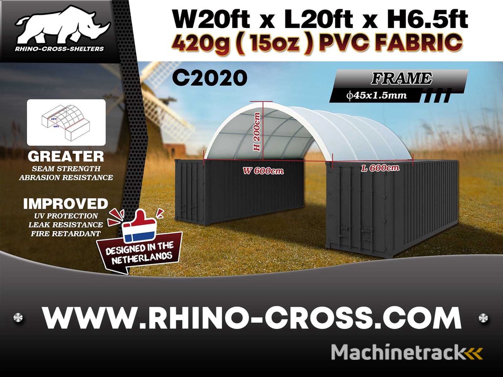 2025 Rhino-Cross-Shelter C2020 - 6x6x2 m Opslagtent / Opslagshelter tussen 2 containers