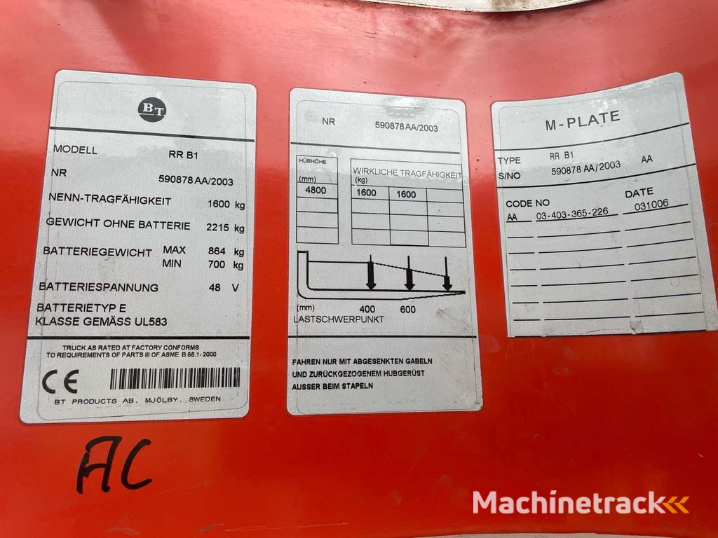 BT RR B1 Reach truck Electric.