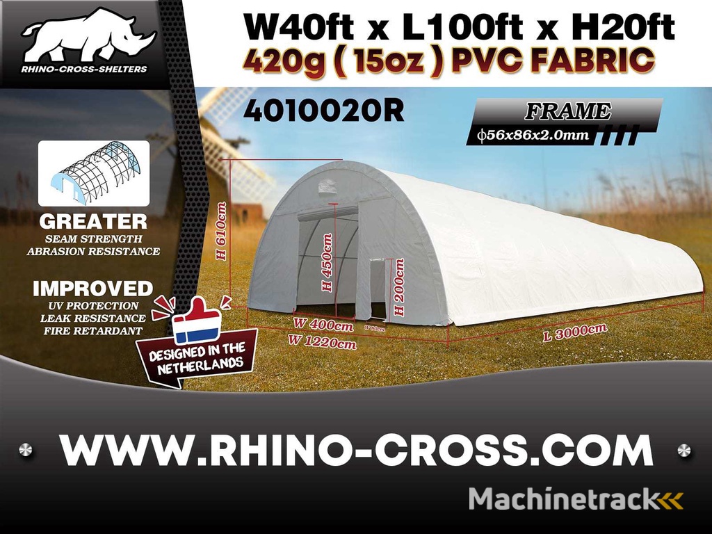 2025 Rhino-Cross-Shelter 4010020R 30x12,2x6,1 m Opslagtent / Opslagshelter