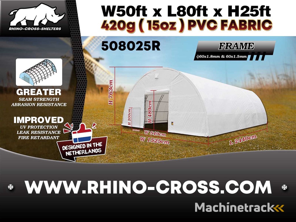2025 Rhino-Cross-Shelter 508025R 24,4x15,25x7,625 m Opslagtent / Opslagshelter