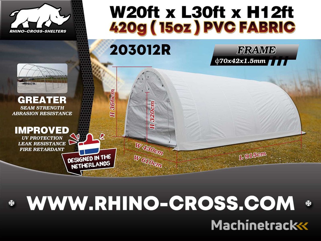 2025 Rhino-Cross-Shelter 203012R - 9,15x6,1x3,66 m Opslagtent / Opslagshelter