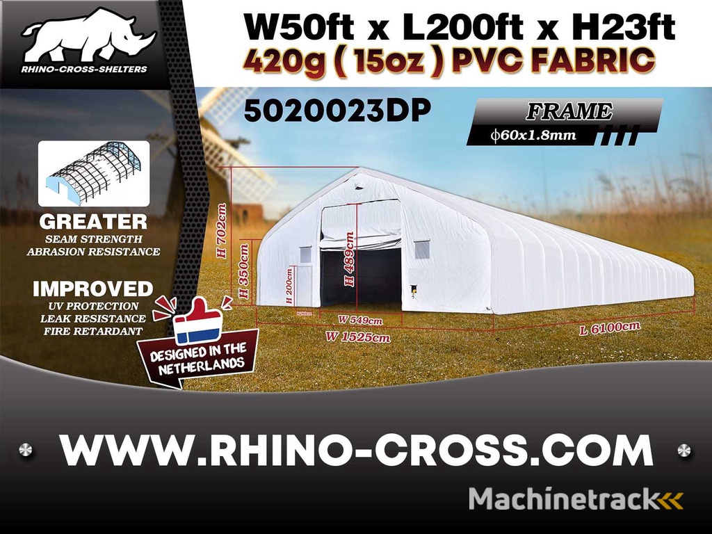 2025 Rhino-Cross-Shelter 5020023DP 61x15,25x7,015 m Opslagtent / Opslagshelter