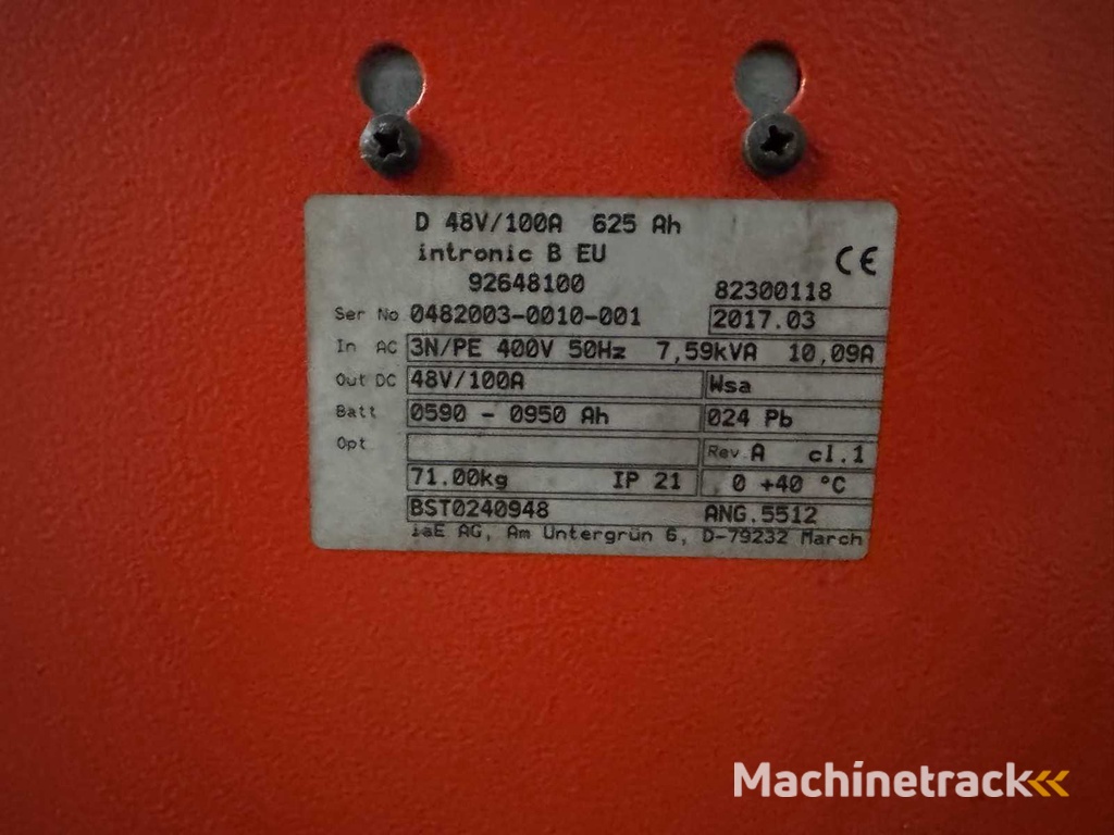 2017 Linde Intronic B EU 80V 100A 590-950Ah Heftruck Oplader Batterij