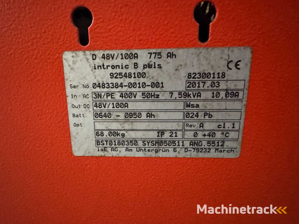 2017 Linde Intronic B 80V 100A 640-950Ah Heftruck Oplader Batterij