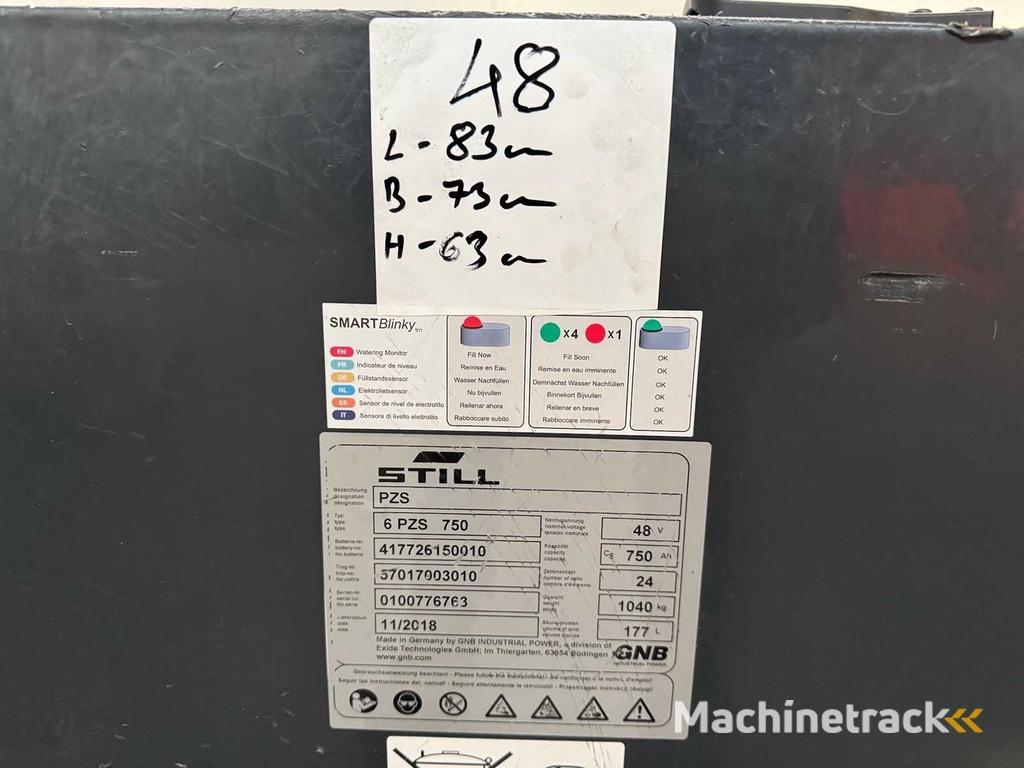 11/2018 Still 48V 750Ah 6PzS750 Heftruck Accu Accu Elektrische Heftruck Linde Jungheinrich 830x730x630mm