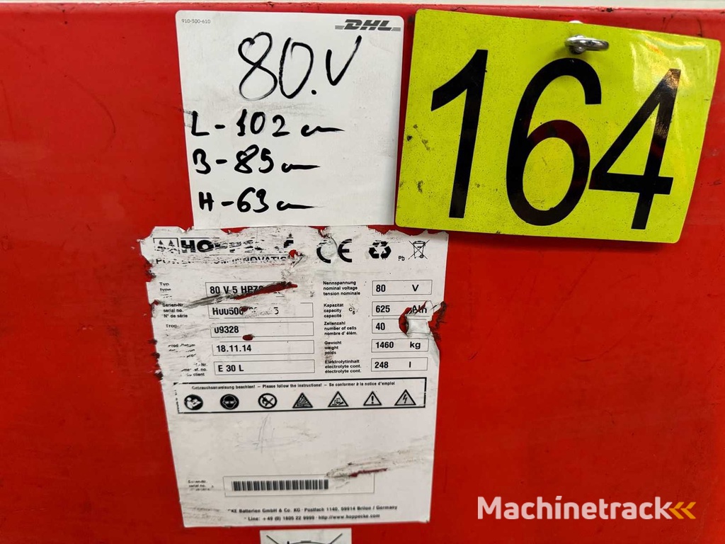11/2014 Service 09/2025 Hoppecke 80V 625Ah 5HPzS625 Heftruck Accu Draadloze Elektrische Vorkheftruck Linde Still Jungheinrich 1030x830x630mm
