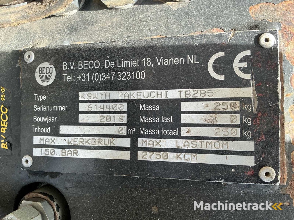 Beco KSW1H Takeuchi TB285 Tiltpiece