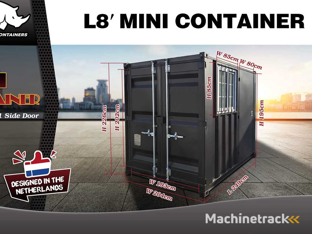 2025 Rhino-Cross-Containers 8ft Zwart Zeecontainer met Deur en Raam