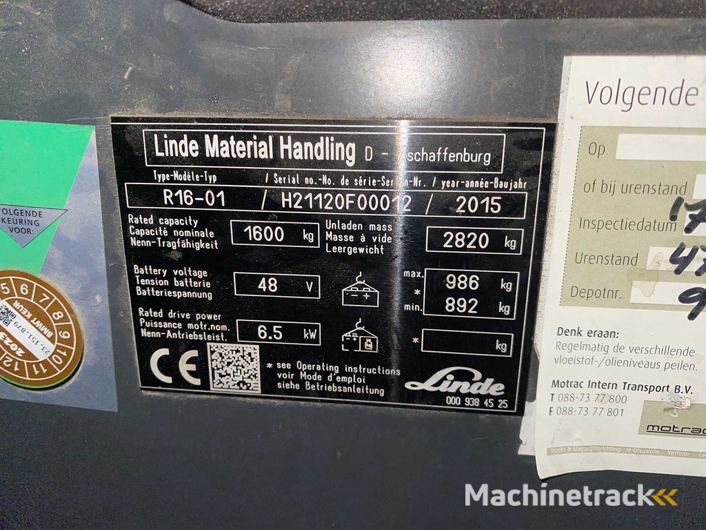 Linde - 2015 - R16 - Reach truck