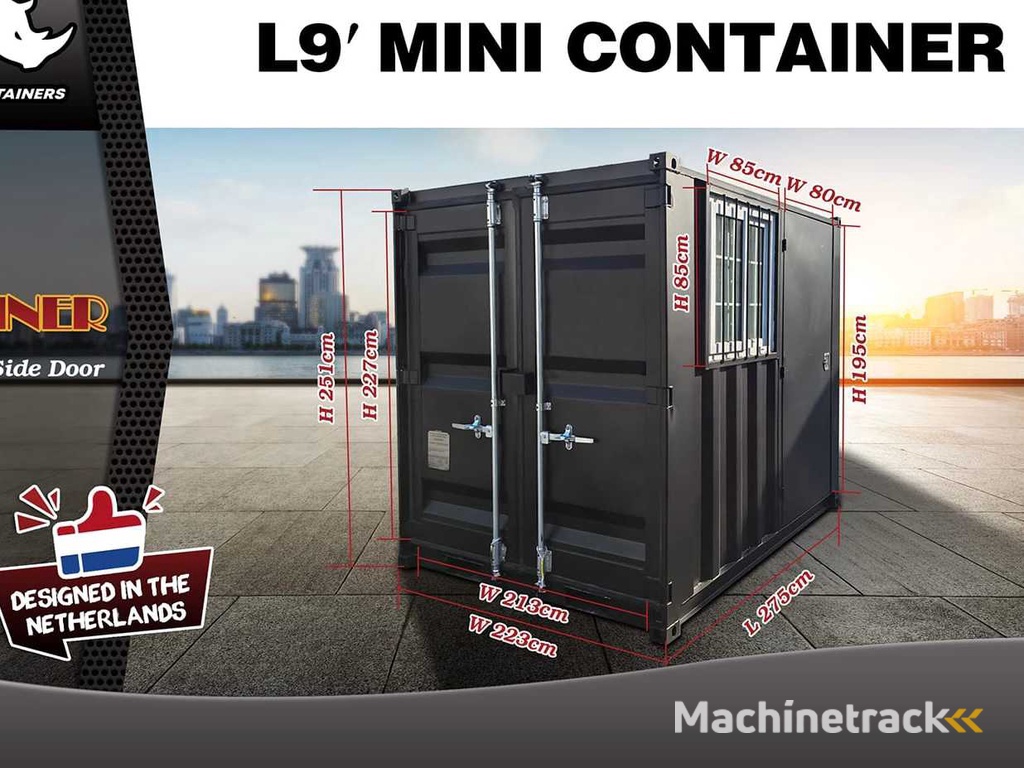 2025 Rhino-Cross-Containers 9ft schwarzer Schiffscontainer mit Tür und Fenster