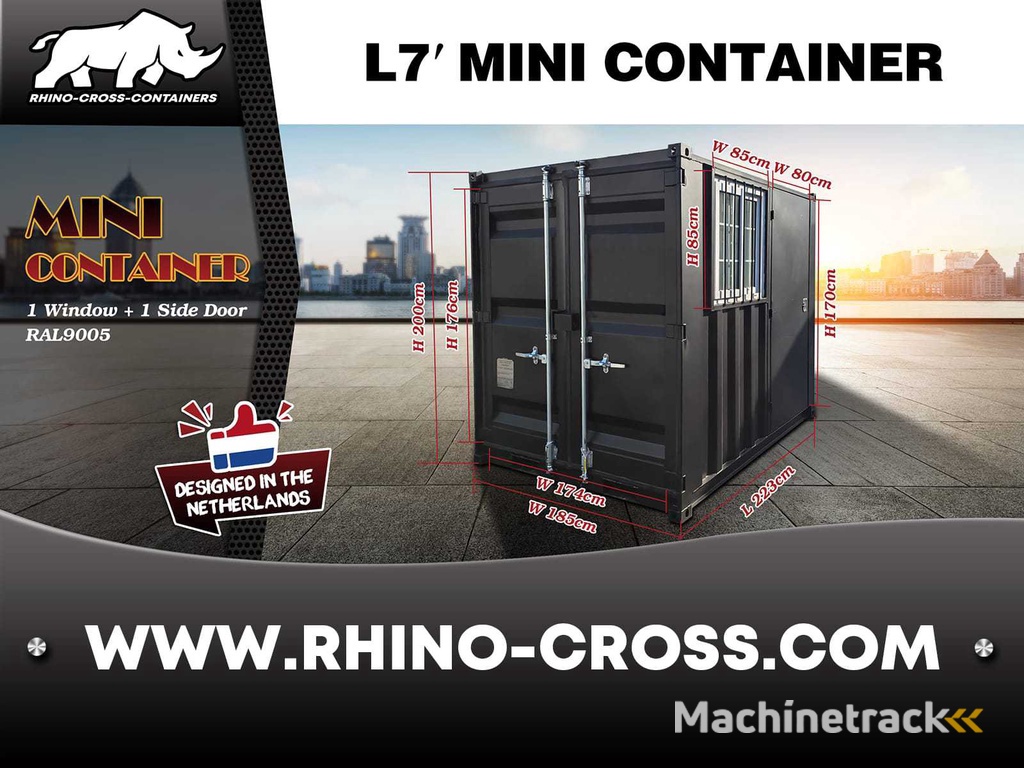 2025 Rhino-Cross-Containers 7ft Schwarz Schiffscontainer mit Tür und Fenster