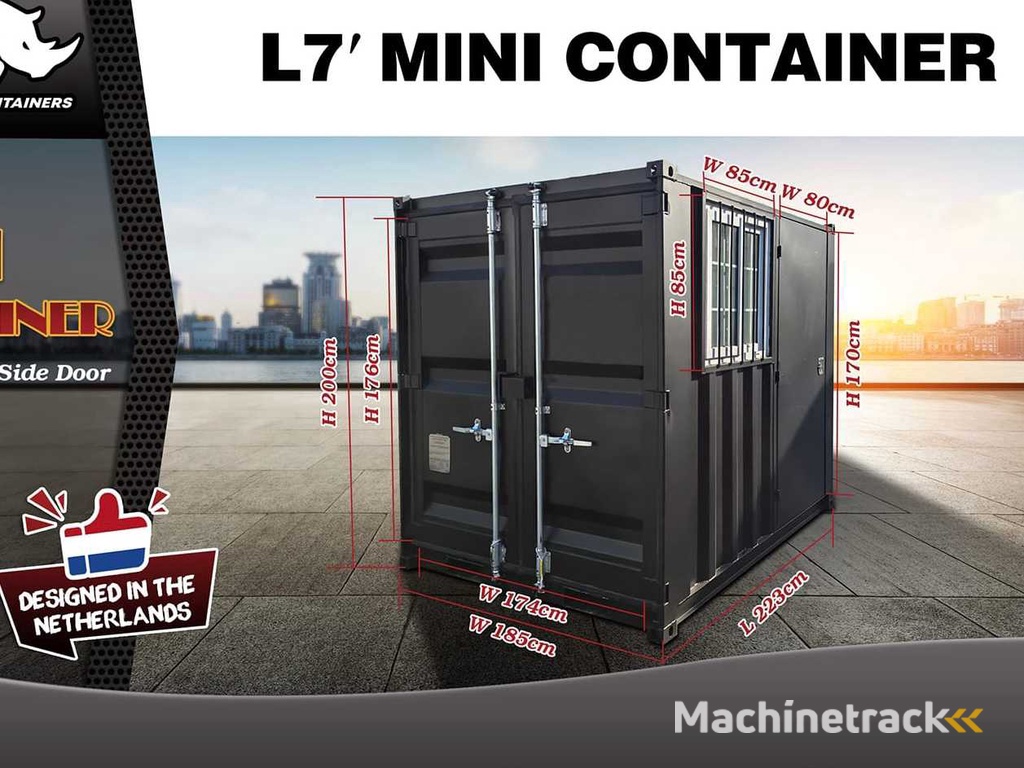 2025 Rhino-Cross-Containers 7ft Schwarz Schiffscontainer mit Tür und Fenster